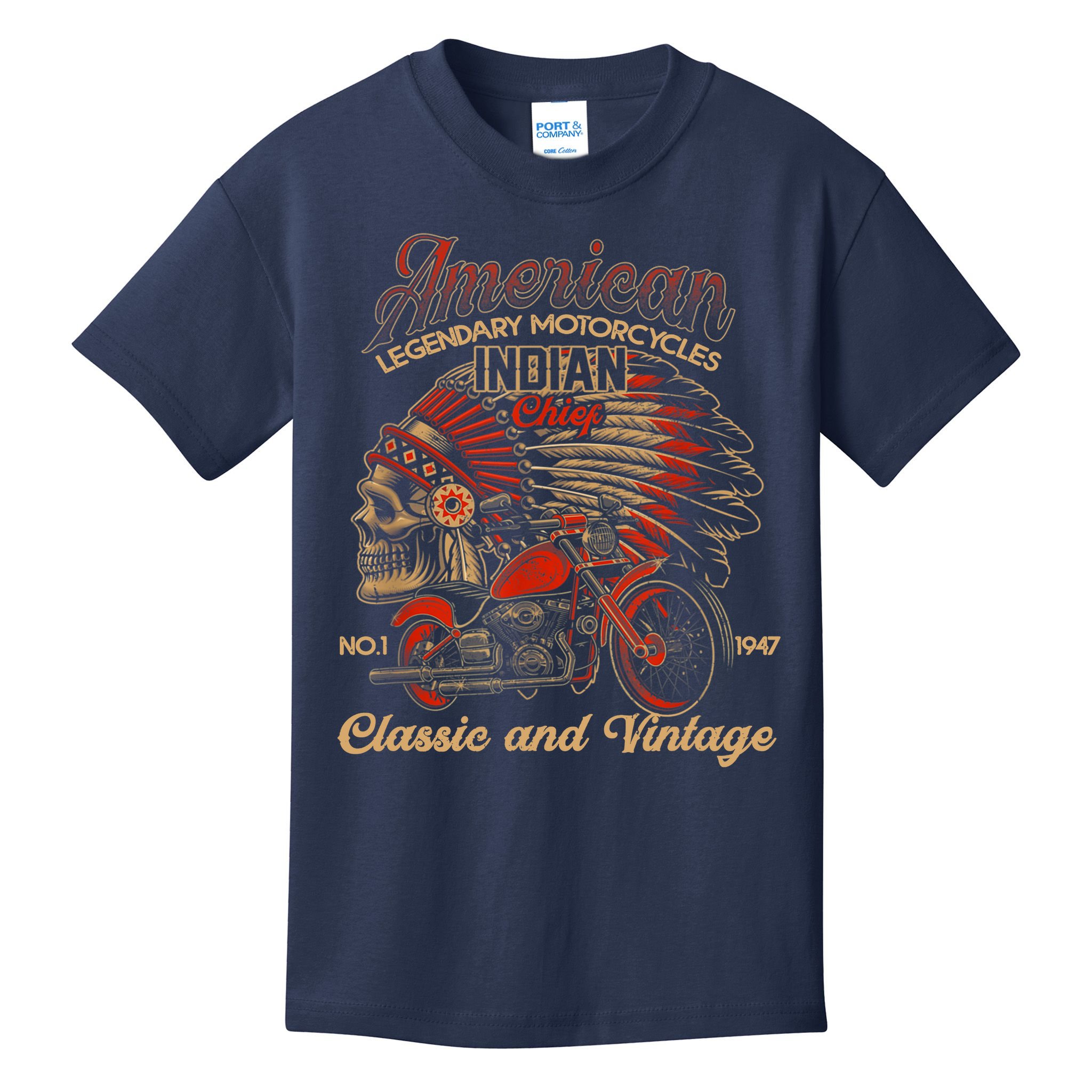 Retro Vintage American Motorcycle Indian for Old Biker Funny Kids T-Shirt