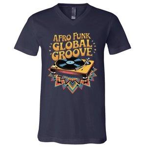 Retro Vinyl Afro Soul Music Groove Funky 70s V-Neck T-Shirt