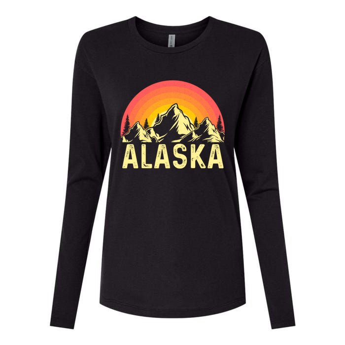 Retro Vintage Alaska Mountain & Sun Womens Cotton Relaxed Long Sleeve T-Shirt