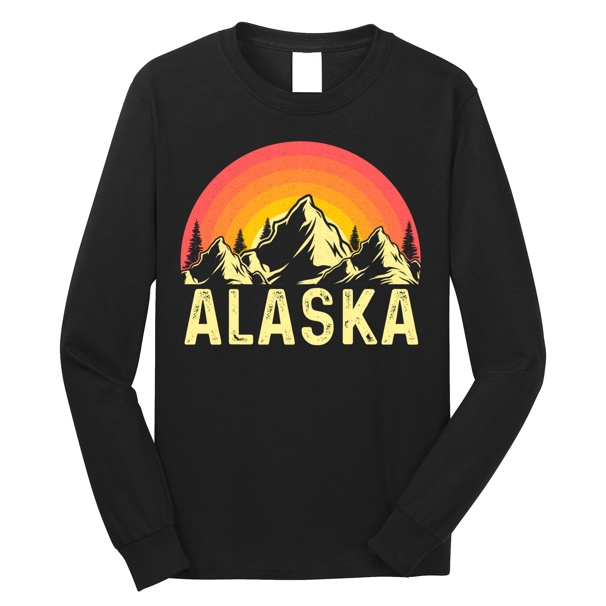 Retro Vintage Alaska Mountain & Sun Long Sleeve Shirt