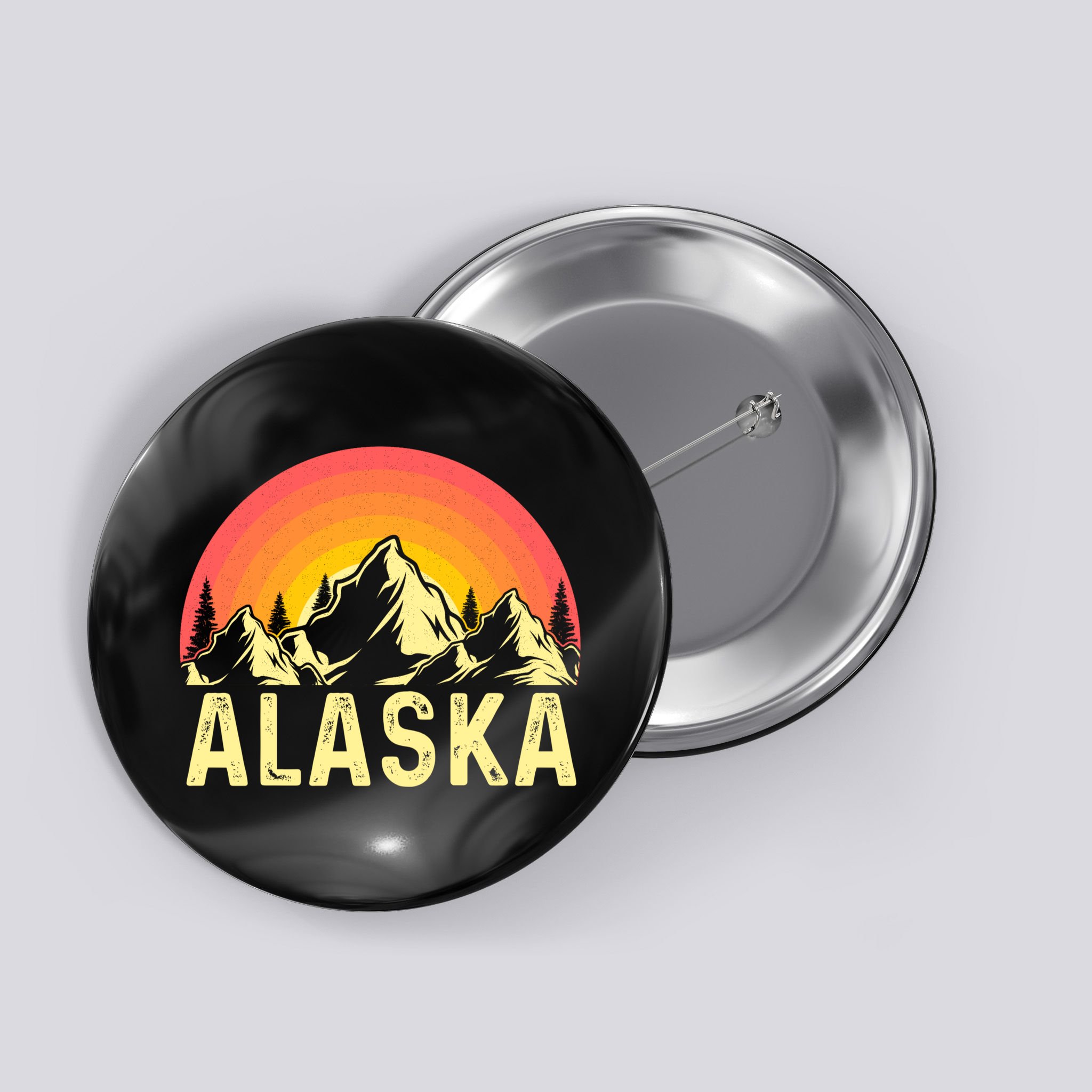 Retro Vintage Alaska Mountain & Sun Button