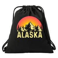 Retro Vintage Alaska Mountain & Sun Drawstring Bag