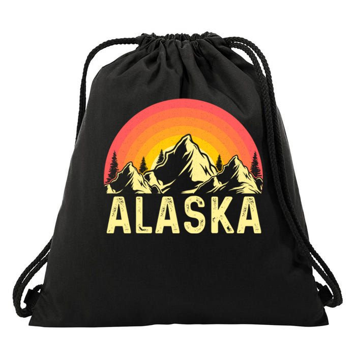 Retro Vintage Alaska Mountain & Sun Drawstring Bag