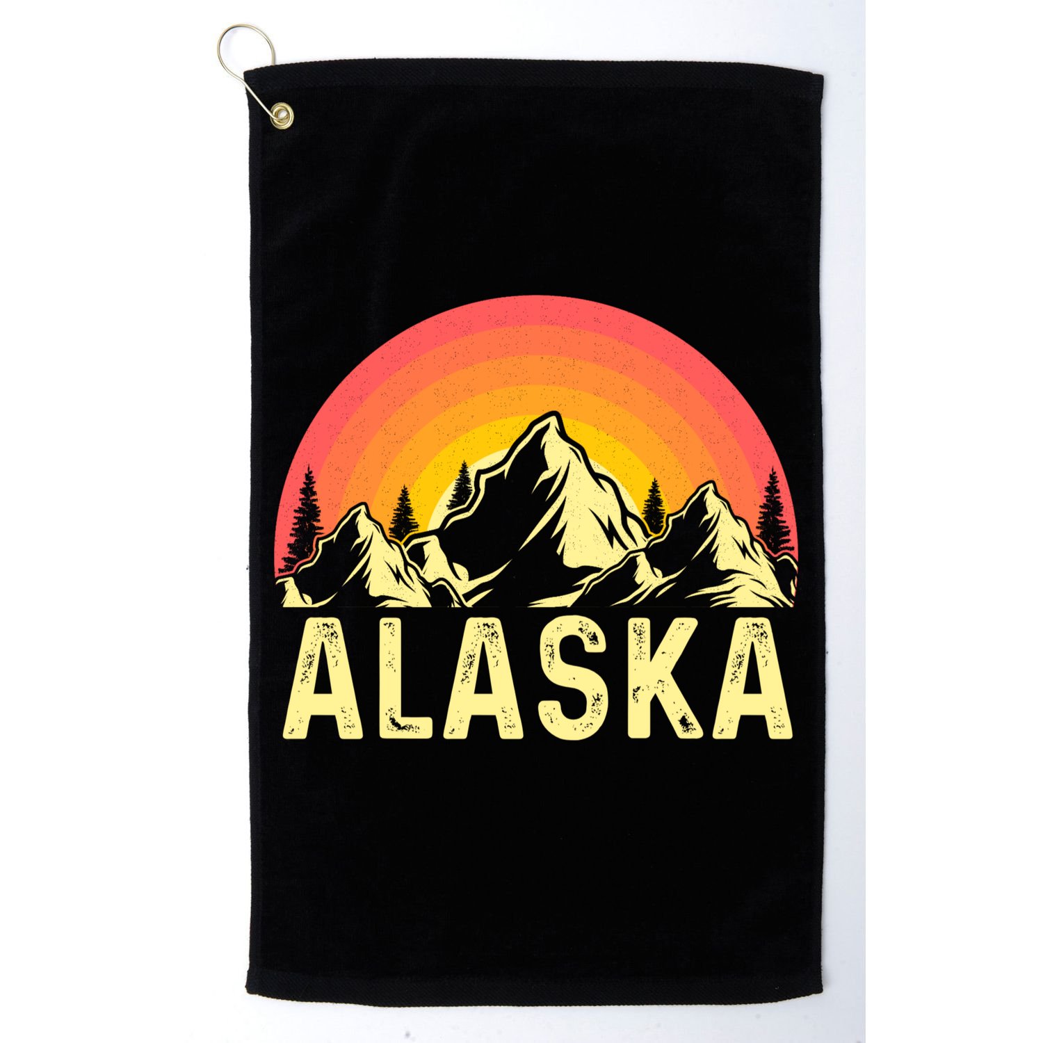 Retro Vintage Alaska Mountain & Sun Golf Towel