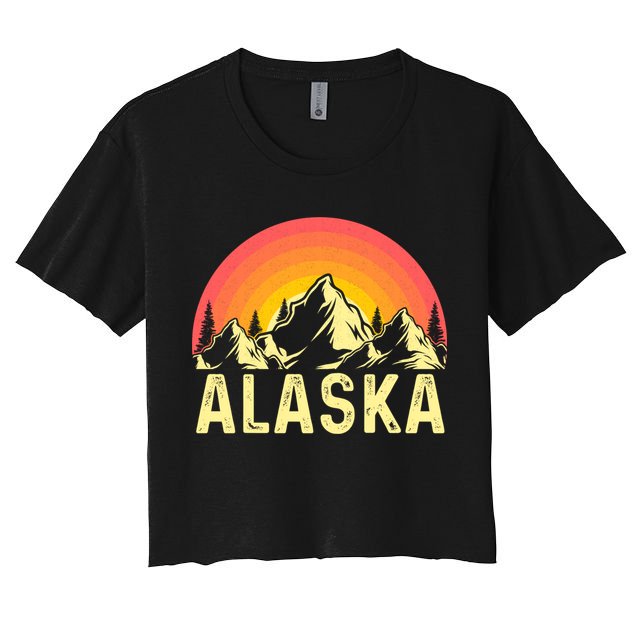 Retro Vintage Alaska Mountain & Sun Crop Top
