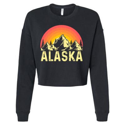 Retro Vintage Alaska Mountain & Sun Cropped Pullover Crew