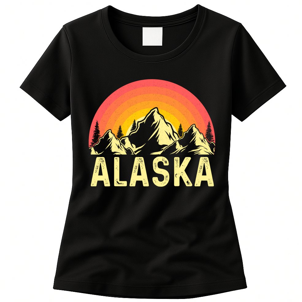 Retro Vintage Alaska Mountain & Sun Womens T-Shirt