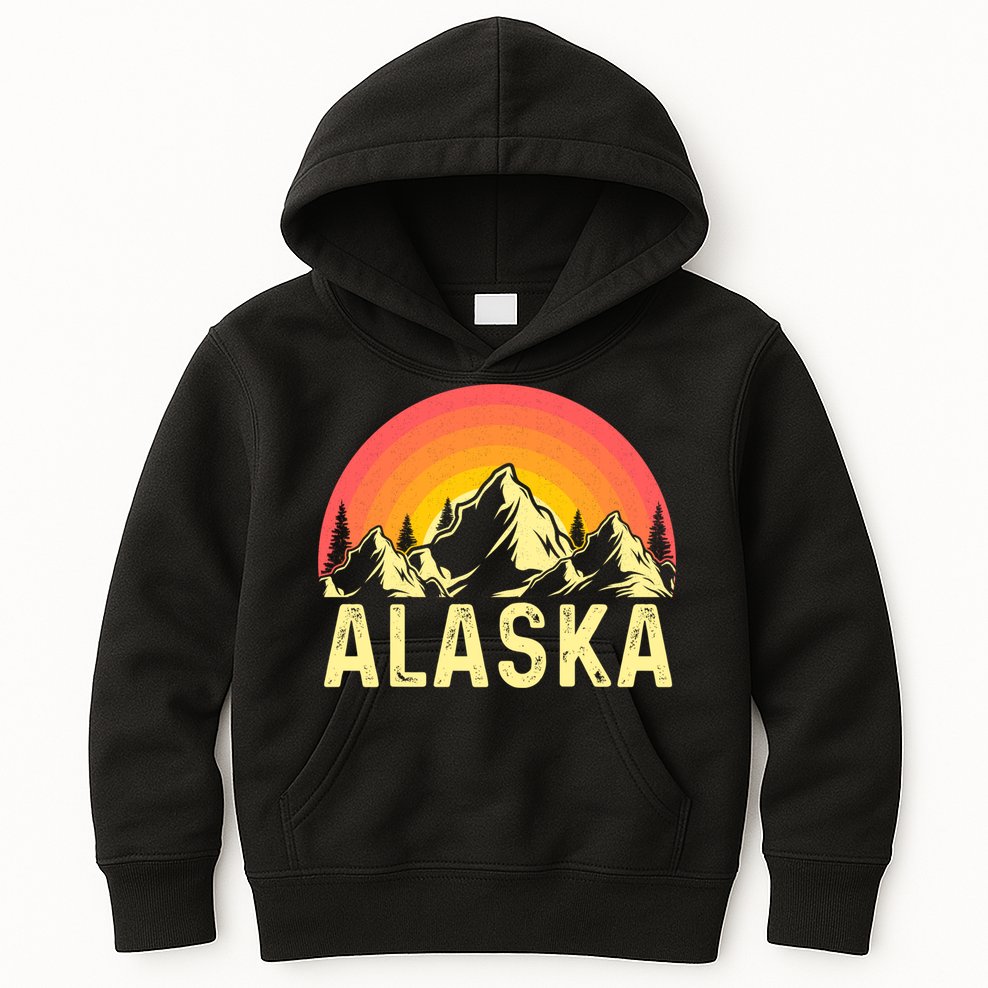 Retro Vintage Alaska Mountain & Sun Kids Hoodie