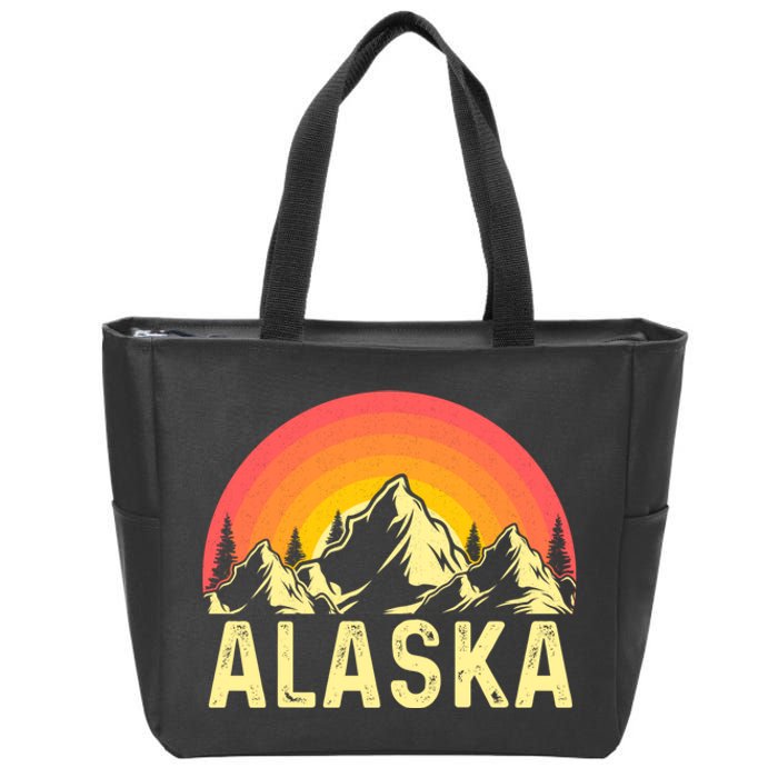 Retro Vintage Alaska Mountain & Sun Zip Tote Bag