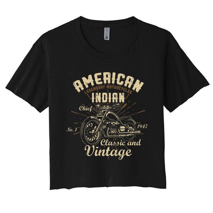 Retro Vintage American Motorcycle I.N.D.I.A.N Women's Crop Top Tee