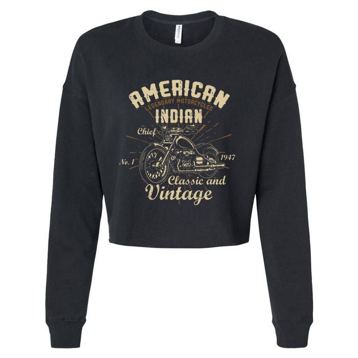 Retro Vintage American Motorcycle I.N.D.I.A.N Cropped Pullover Crew