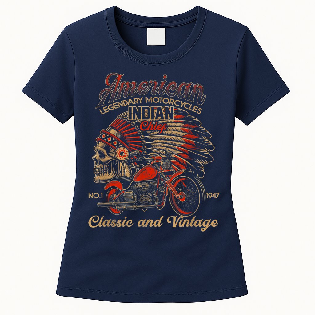 Retro Vintage American Motorcycle Indian for Old Biker Funny Womens T-Shirt