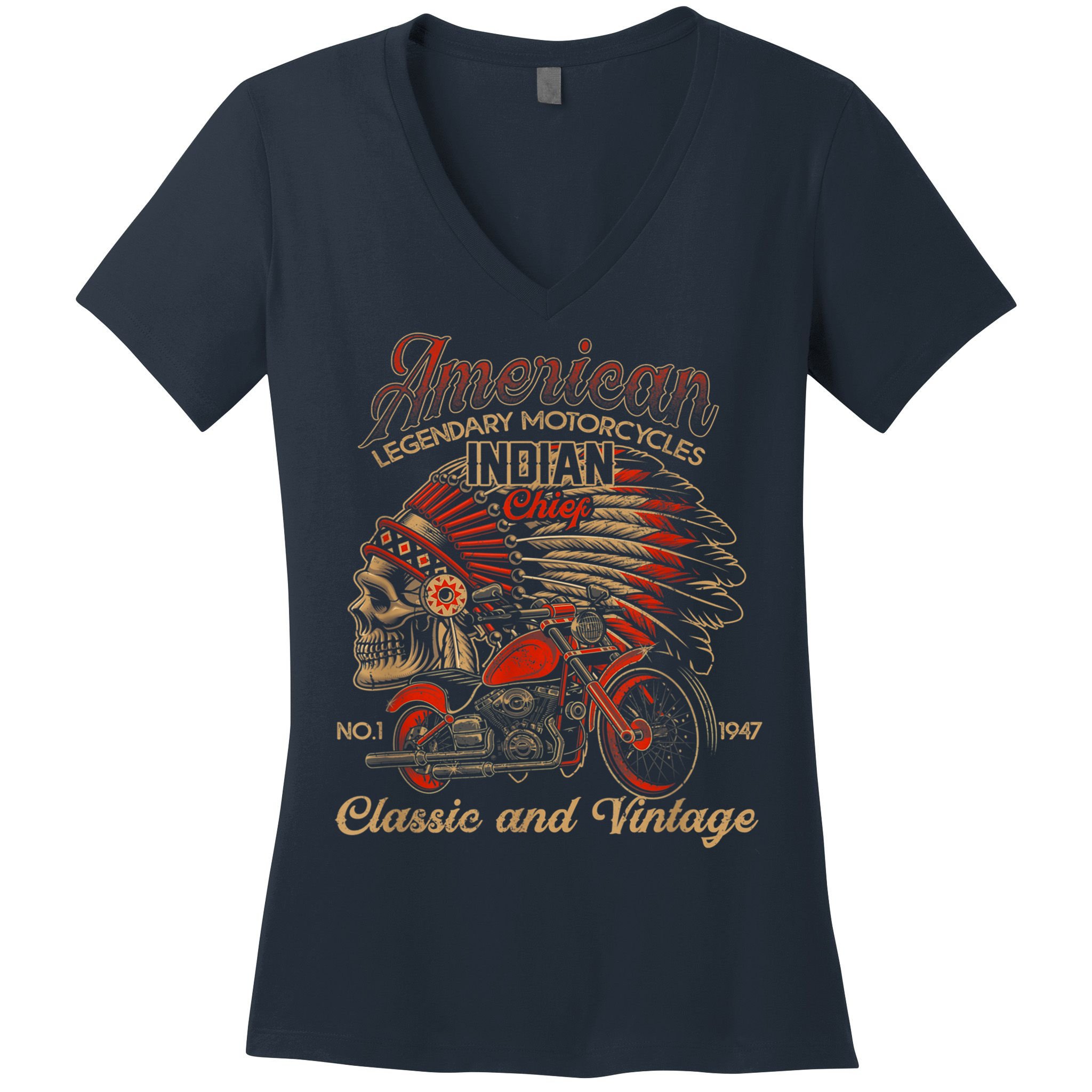 Retro Vintage American Motorcycle Indian for Old Biker Funny Women's V-Neck T-Shirt