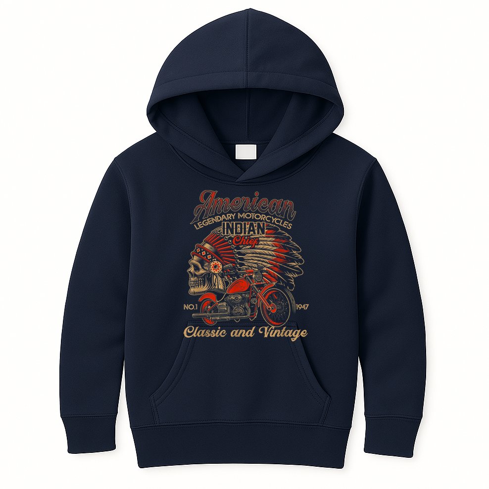 Retro Vintage American Motorcycle Indian for Old Biker Funny Kids Hoodie