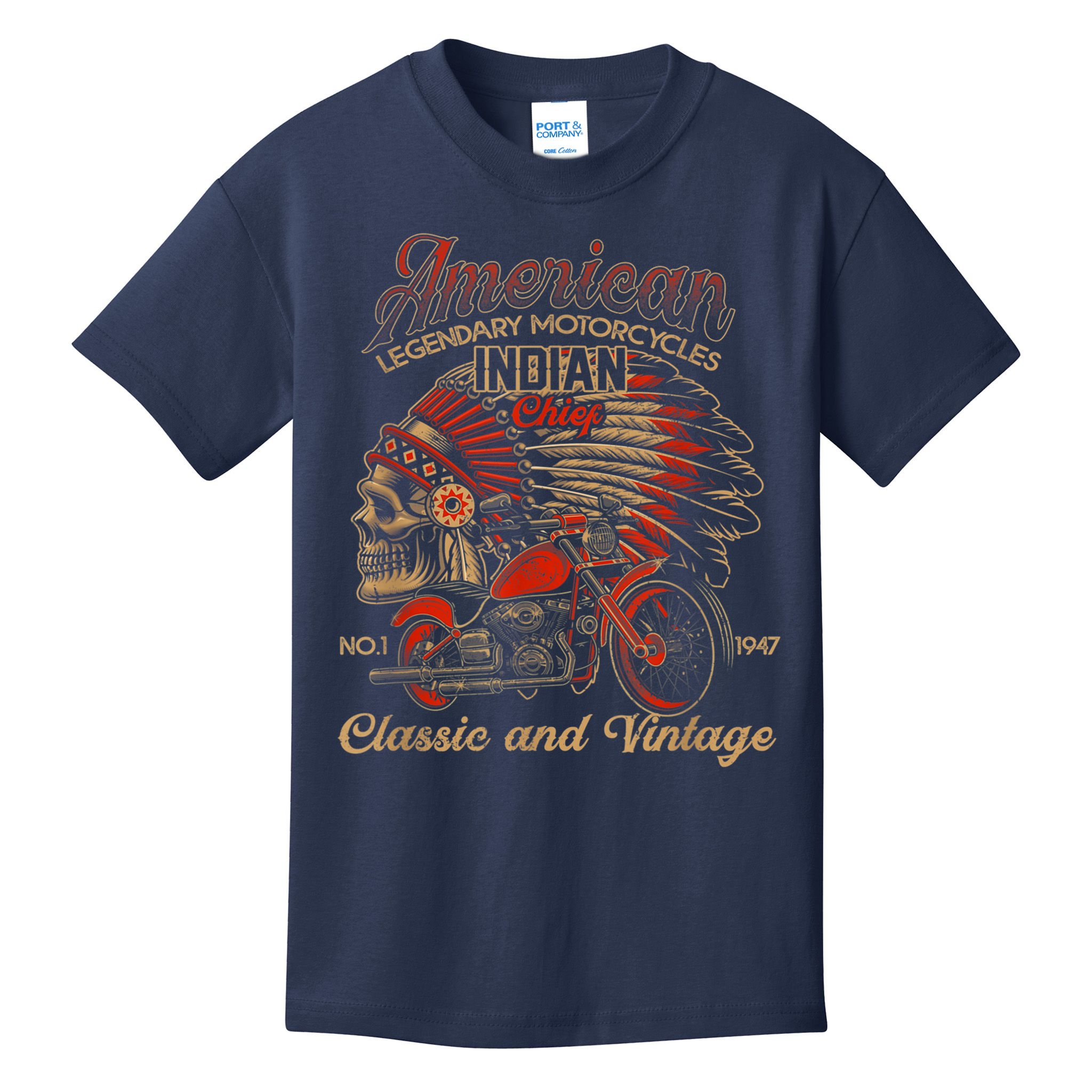 Retro Vintage American Motorcycle Indian for Old Biker Funny Kids T-Shirt