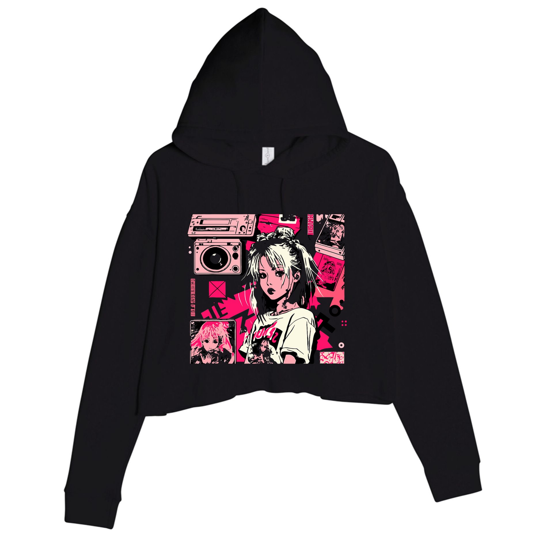 Retro Vaporwave Aesthetic 90s Egirl Japanese Art Crop Fleece Hoodie