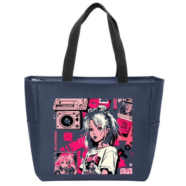 Retro Vaporwave Aesthetic 90s Egirl Japanese Art Zip Tote Bag