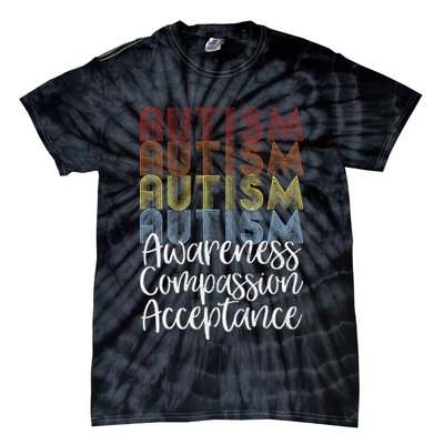 Retro Vintage Autism Awareness With Distressed Text Tie-Dye T-Shirt