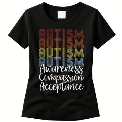 Retro Vintage Autism Awareness With Distressed Text Womens T-Shirt