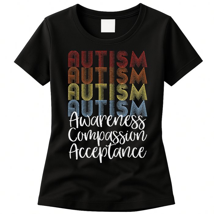 Retro Vintage Autism Awareness With Distressed Text Womens T-Shirt