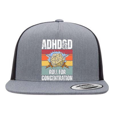 Retro Vintage Adhd&D Roll For Concentration Funny Gamer Flat Bill Trucker Hat