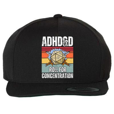 Retro Vintage Adhd&D Roll For Concentration Funny Gamer Wool Snapback Cap