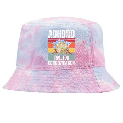 Retro Vintage Adhd&D Roll For Concentration Funny Gamer Tie-Dyed Bucket Hat