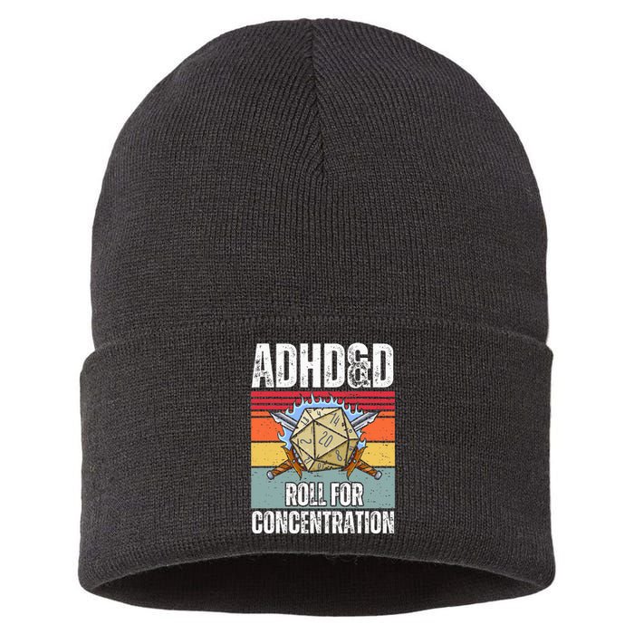 Retro Vintage Adhd&D Roll For Concentration Sustainable Knit Beanie