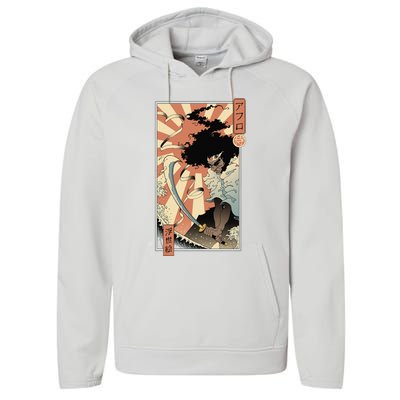 Retro Vintage Afro UkiyoE Afro Anime Samurai Japanese Art Performance Fleece Hoodie