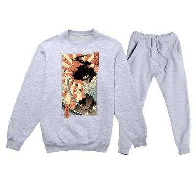 Retro Vintage Afro UkiyoE Afro Anime Samurai Japanese Art Premium Crewneck Sweatsuit Set