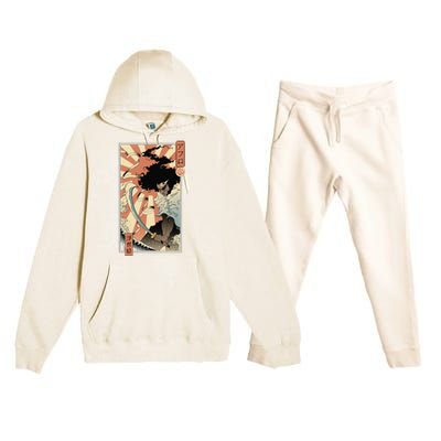 Retro Vintage Afro UkiyoE Afro Anime Samurai Japanese Art Premium Hooded Sweatsuit Set