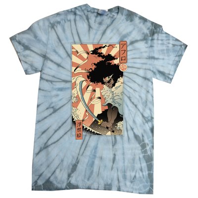 Retro Vintage Afro UkiyoE Afro Anime Samurai Japanese Art Tie-Dye T-Shirt