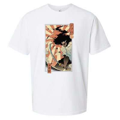 Retro Vintage Afro UkiyoE Afro Anime Samurai Japanese Art Sueded Cloud Jersey T-Shirt