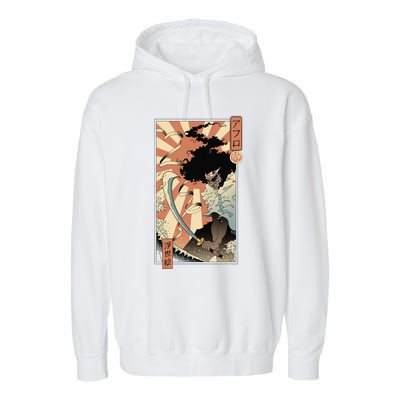 Retro Vintage Afro UkiyoE Afro Anime Samurai Japanese Art Garment-Dyed Fleece Hoodie