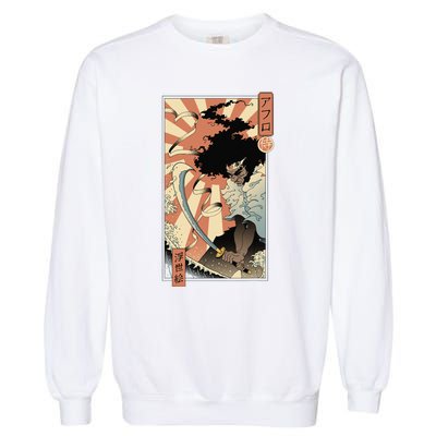 Retro Vintage Afro UkiyoE Afro Anime Samurai Japanese Art Garment-Dyed Sweatshirt