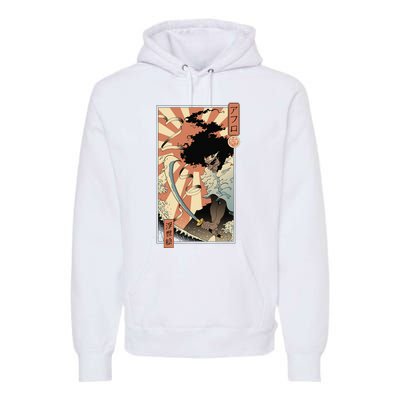 Retro Vintage Afro UkiyoE Afro Anime Samurai Japanese Art Premium Hoodie