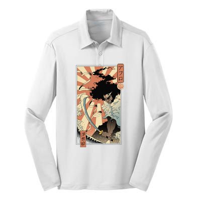 Retro Vintage Afro UkiyoE Afro Anime Samurai Japanese Art Silk Touch Performance Long Sleeve Polo