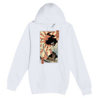 Retro Vintage Afro UkiyoE Afro Anime Samurai Japanese Art Premium Pullover Hoodie