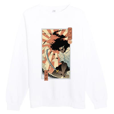 Retro Vintage Afro UkiyoE Afro Anime Samurai Japanese Art Premium Crewneck Sweatshirt