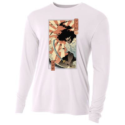 Retro Vintage Afro UkiyoE Afro Anime Samurai Japanese Art Cooling Performance Long Sleeve Crew