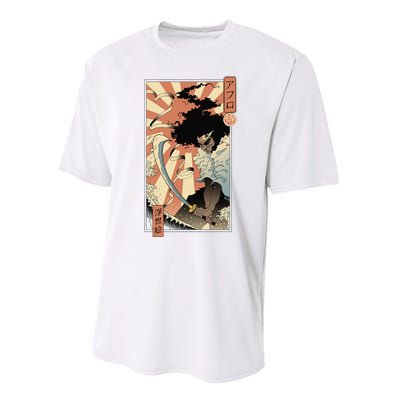 Retro Vintage Afro UkiyoE Afro Anime Samurai Japanese Art Performance Sprint T-Shirt