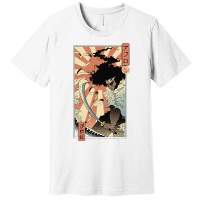 Retro Vintage Afro UkiyoE Afro Anime Samurai Japanese Art Premium T-Shirt