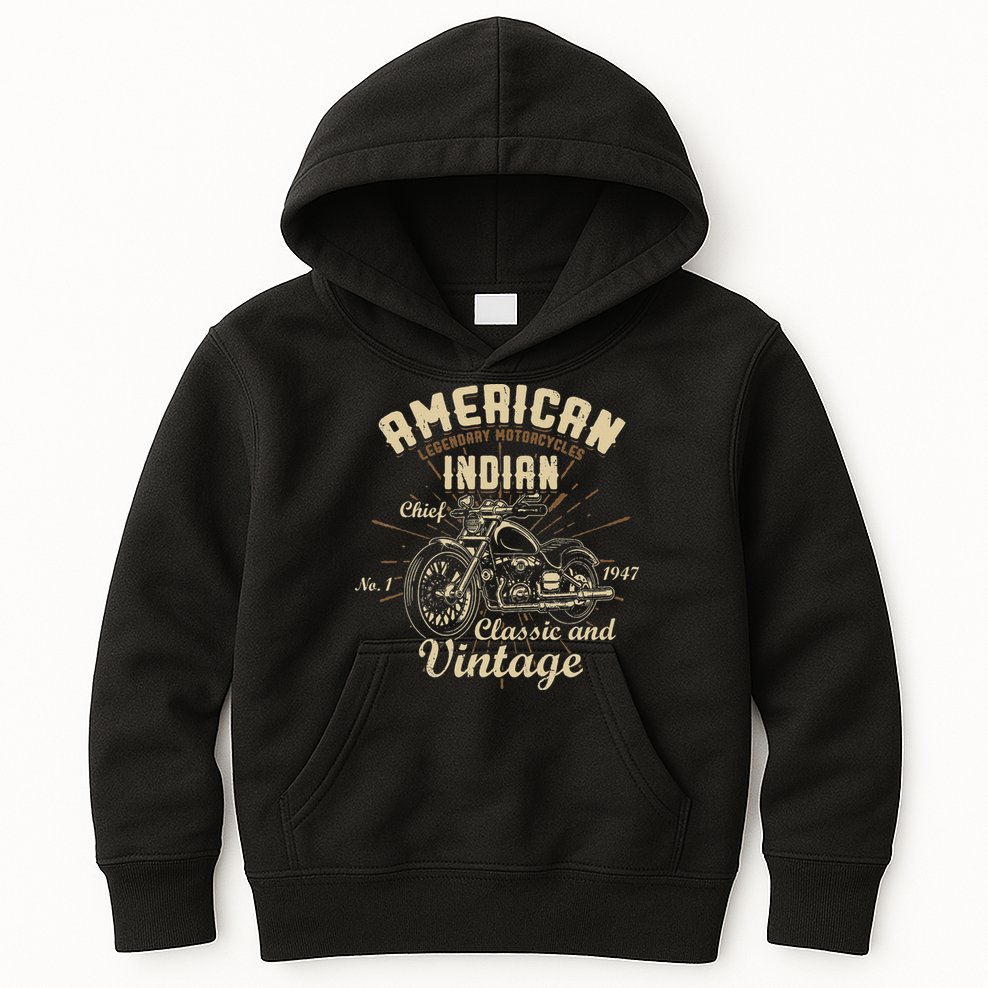 Retro Vintage American Motorcycle Indian for Old Biker Kids Hoodie