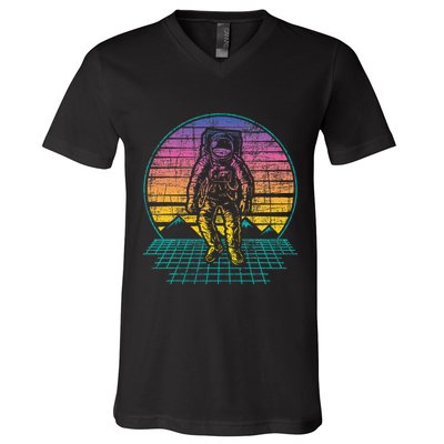 Retro Vintage Astronaut Spaceman Universe Planets Galaxy V-Neck T-Shirt