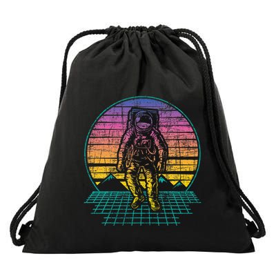 Retro Vintage Astronaut Spaceman Universe Planets Galaxy Drawstring Bag