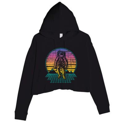 Retro Vintage Astronaut Spaceman Universe Planets Galaxy Crop Fleece Hoodie