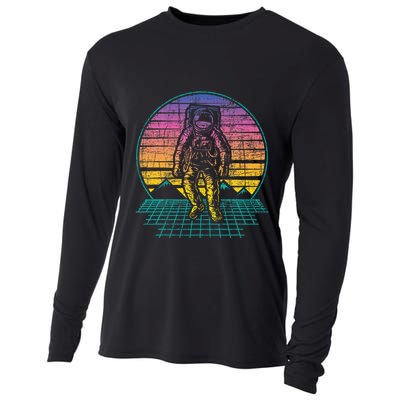 Retro Vintage Astronaut Spaceman Universe Planets Galaxy Cooling Performance Long Sleeve Crew