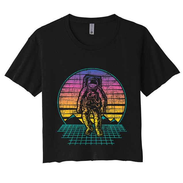 Retro Vintage Astronaut Spaceman Universe Planets Galaxy Crop Top