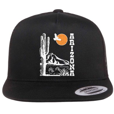 Retro Vintage Arizona Mountain Sedona Desert Sun And Cactus Flatbill Hat