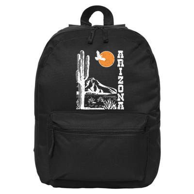 Retro Vintage Arizona Mountain Sedona Desert Sun And Cactus 16 in Basic Backpack